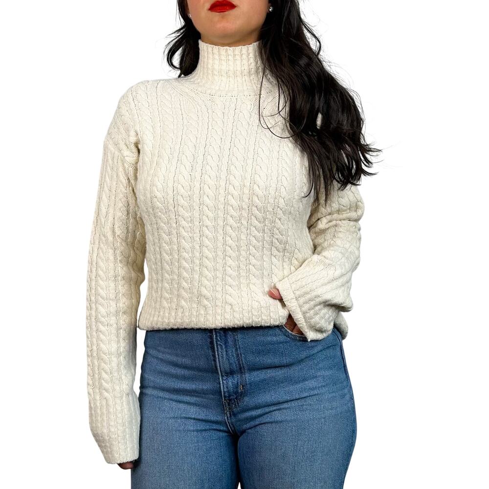 French Connection Cream Mock Neck Cable Knit Sweater